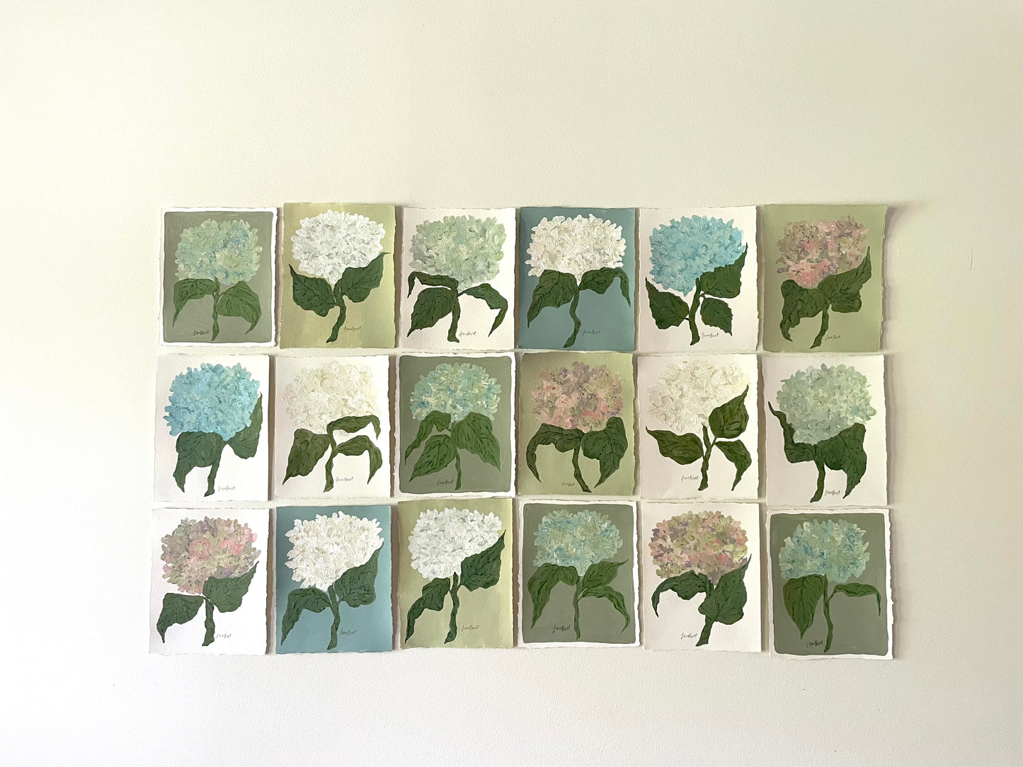 8x10 Green & Blue Hydrangea on Sage paper no. 2