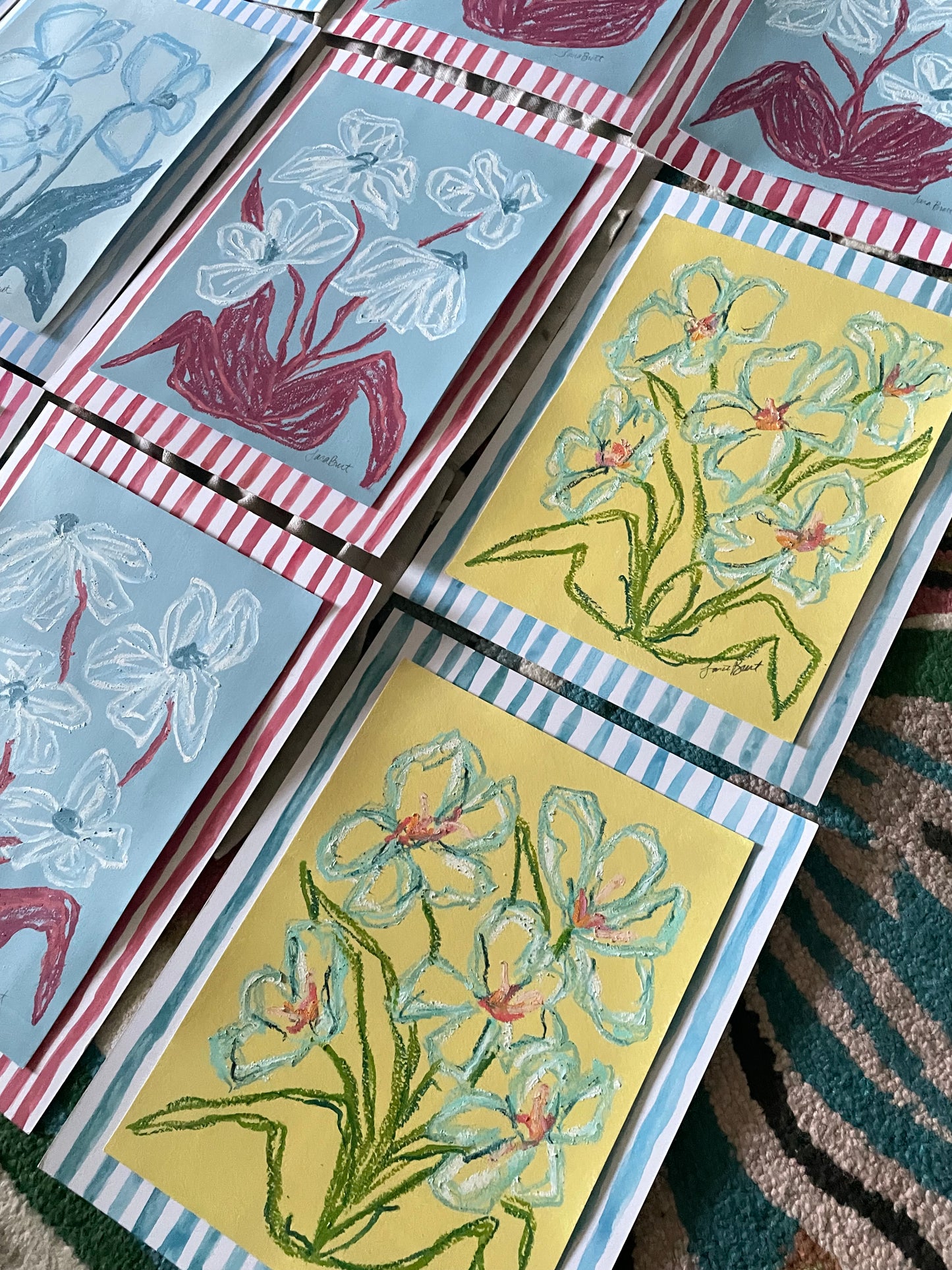 Striped and Blooming in Yellow & Aqua no 2