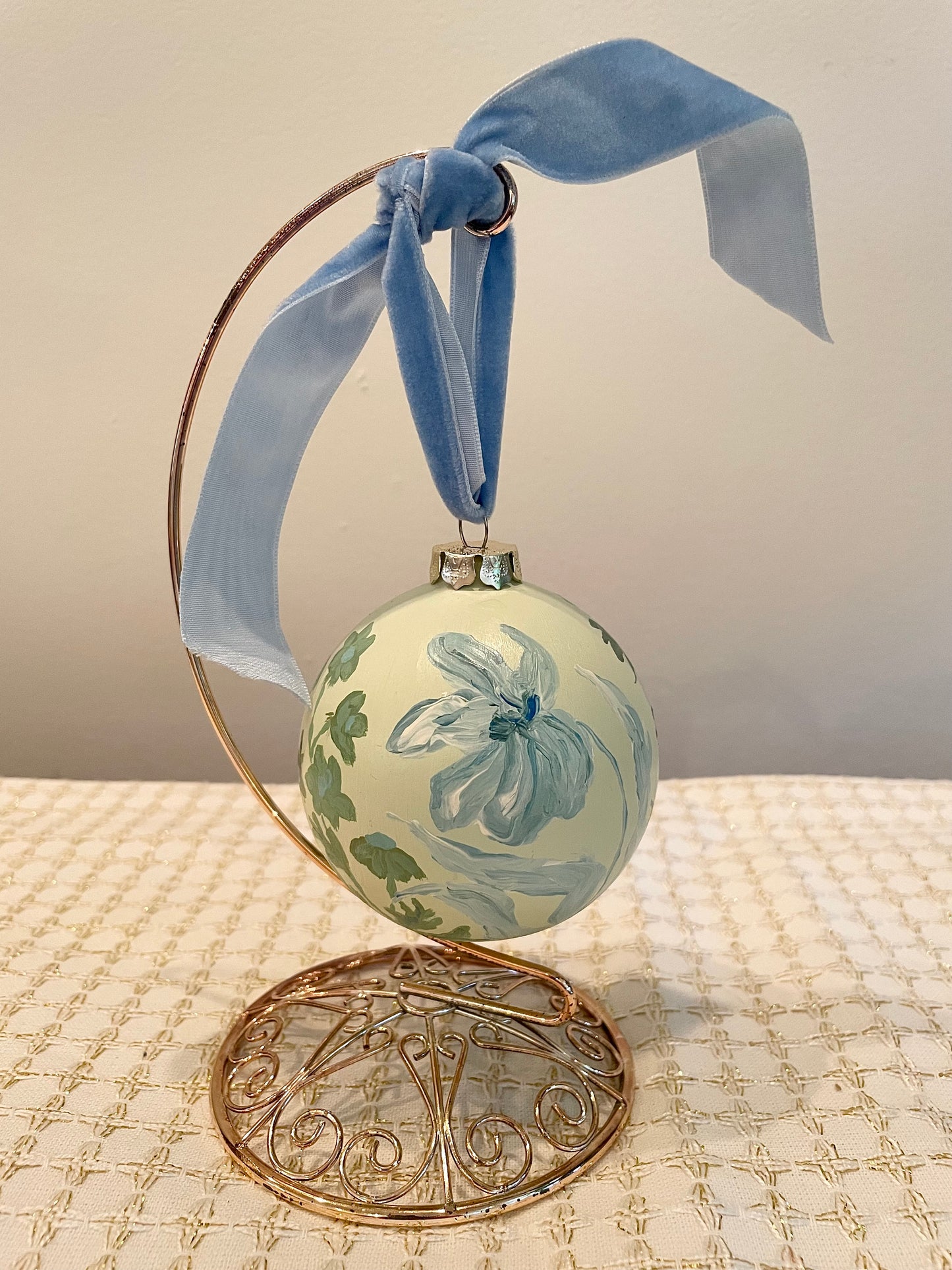 Blue & Green Floral on Soft Green 1