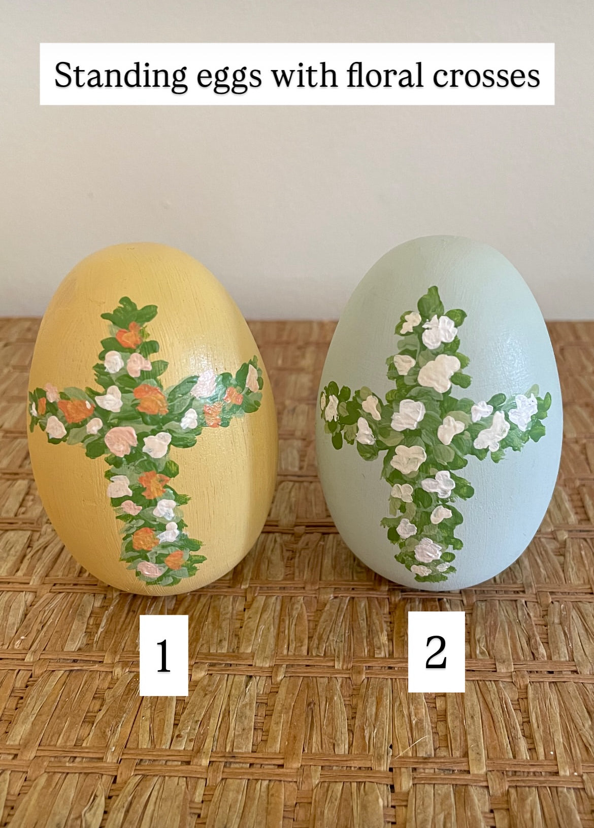 Floral Cross Painted Standing Easter Eggs