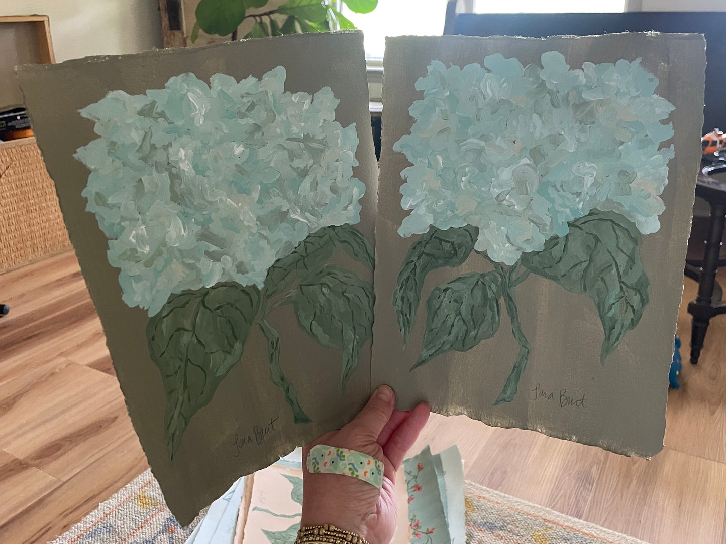 Antique Hydrangea on Earth Green no 2