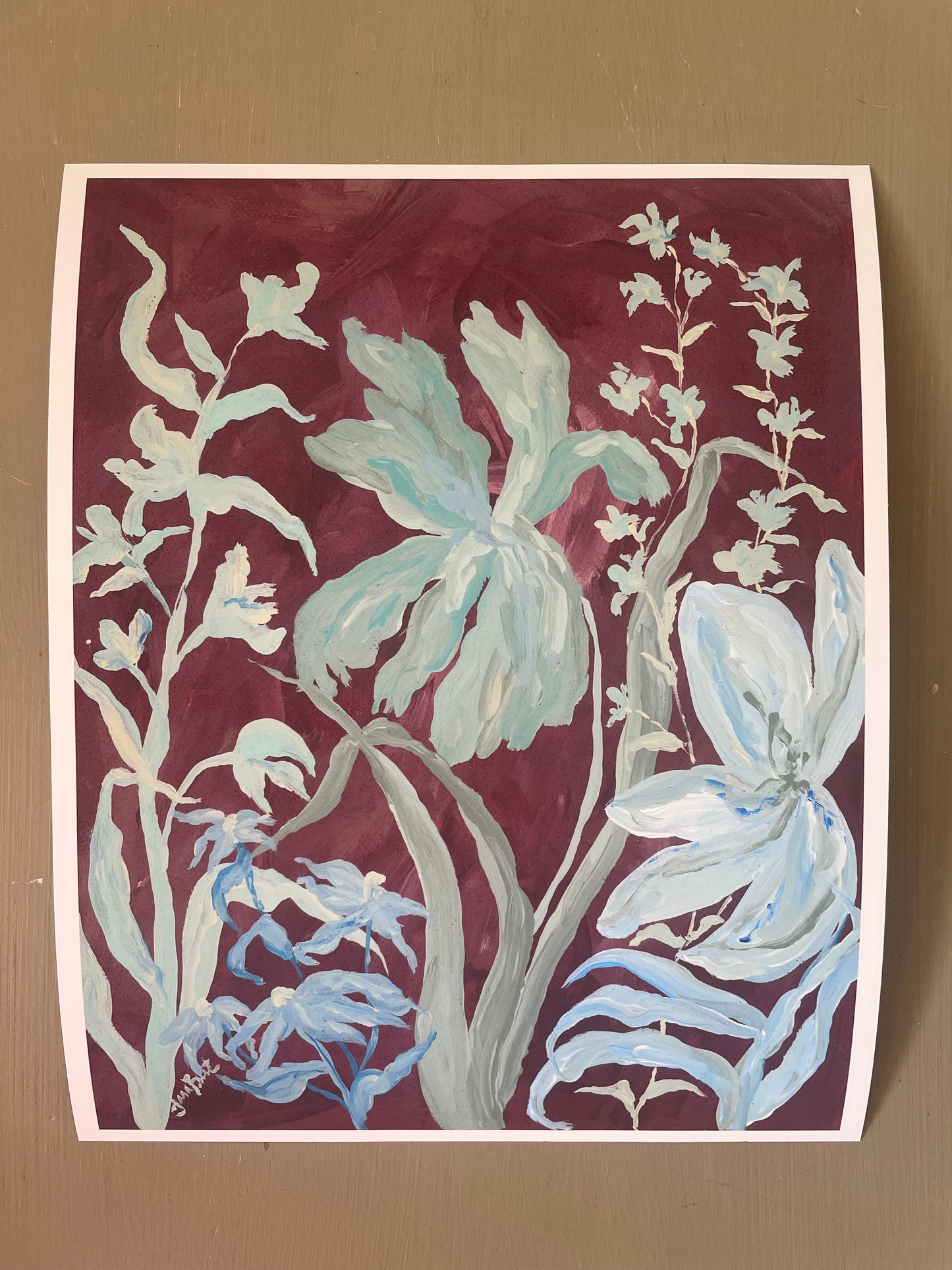 Aubergine with Blue Florals