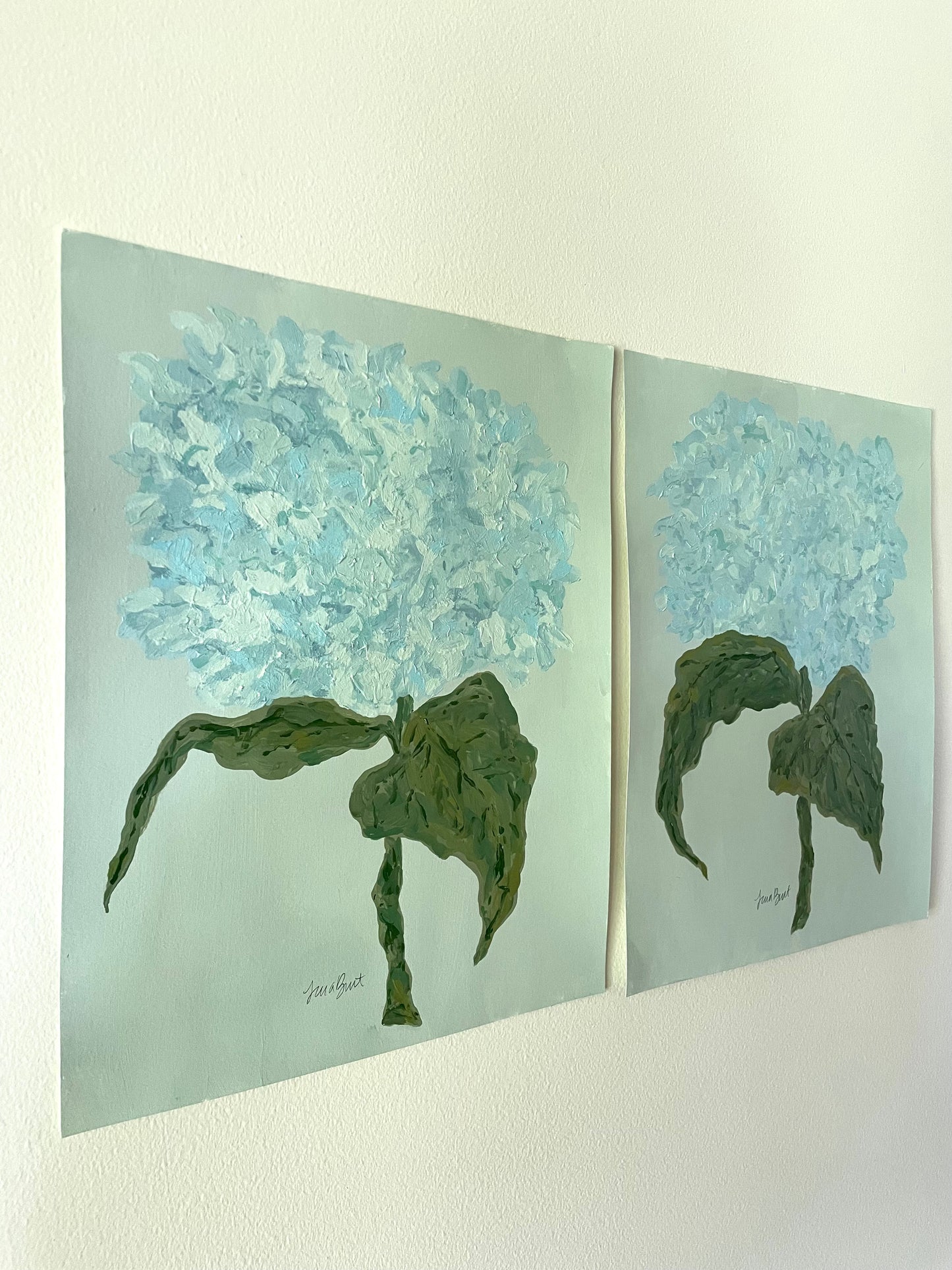 11x14 Blue Hydrangea on blue green paper no. 2