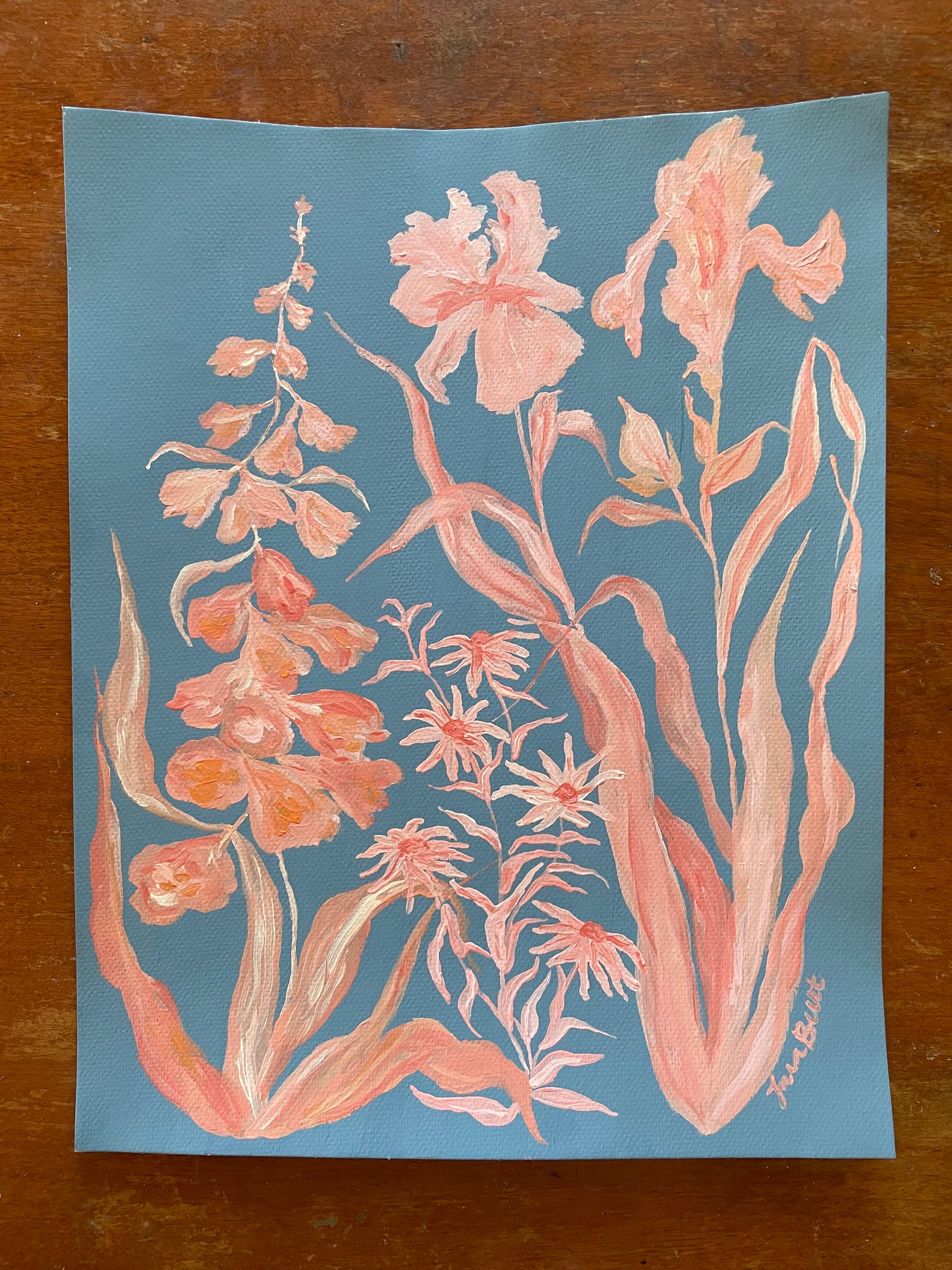 Coral on Blue Secret Garden Print