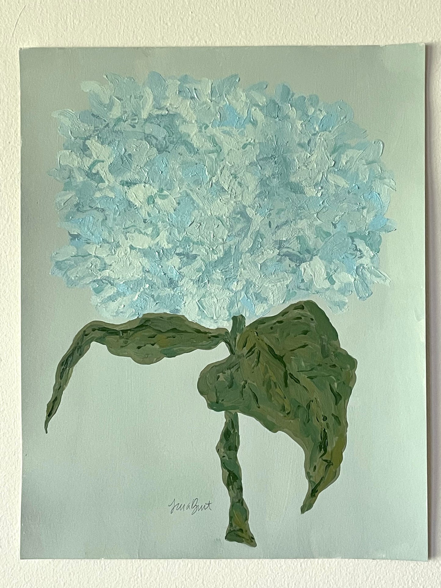 11x14 Blue Hydrangea on blue green paper no. 2