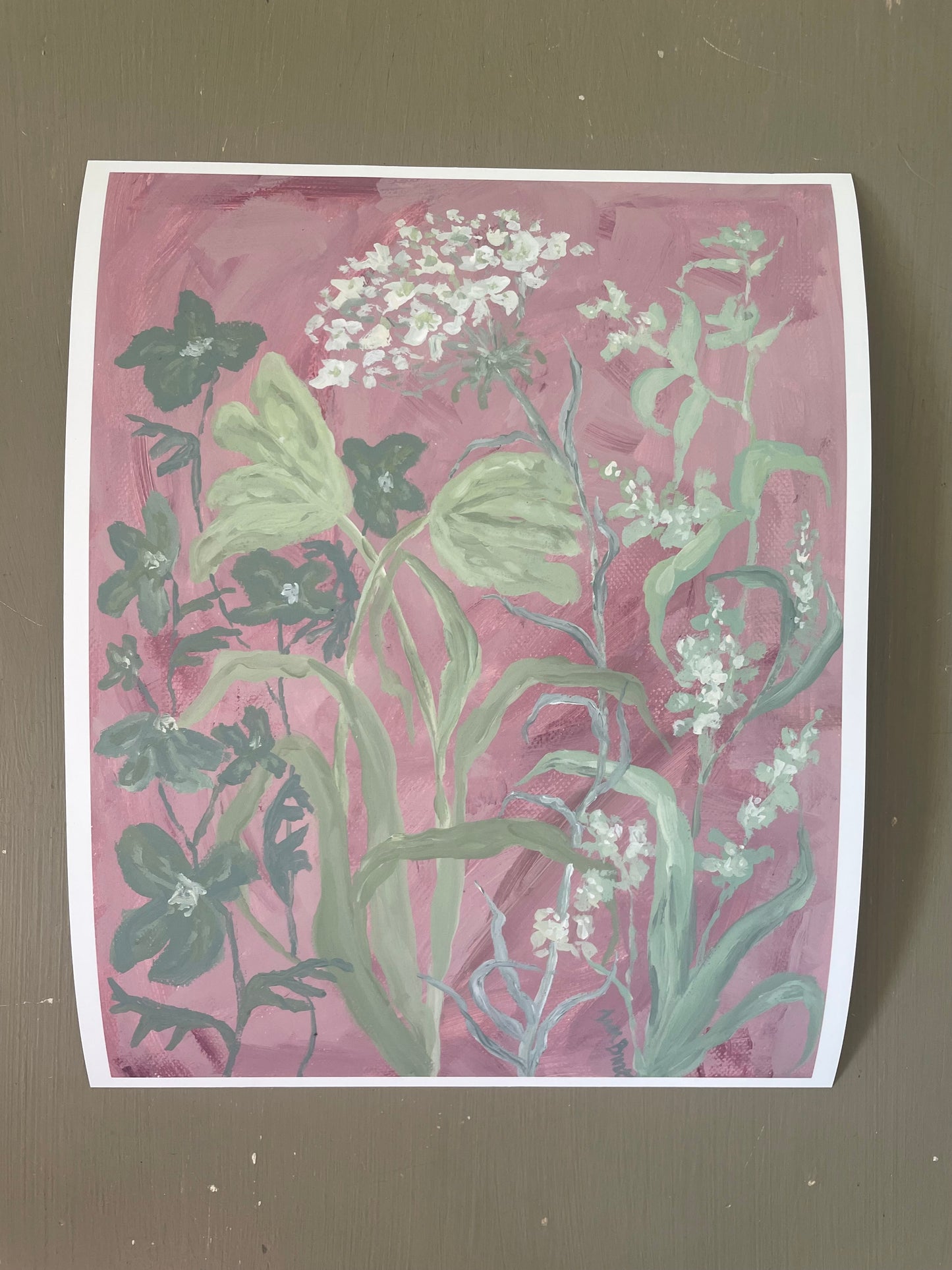 Green Florals on Dusty Purple