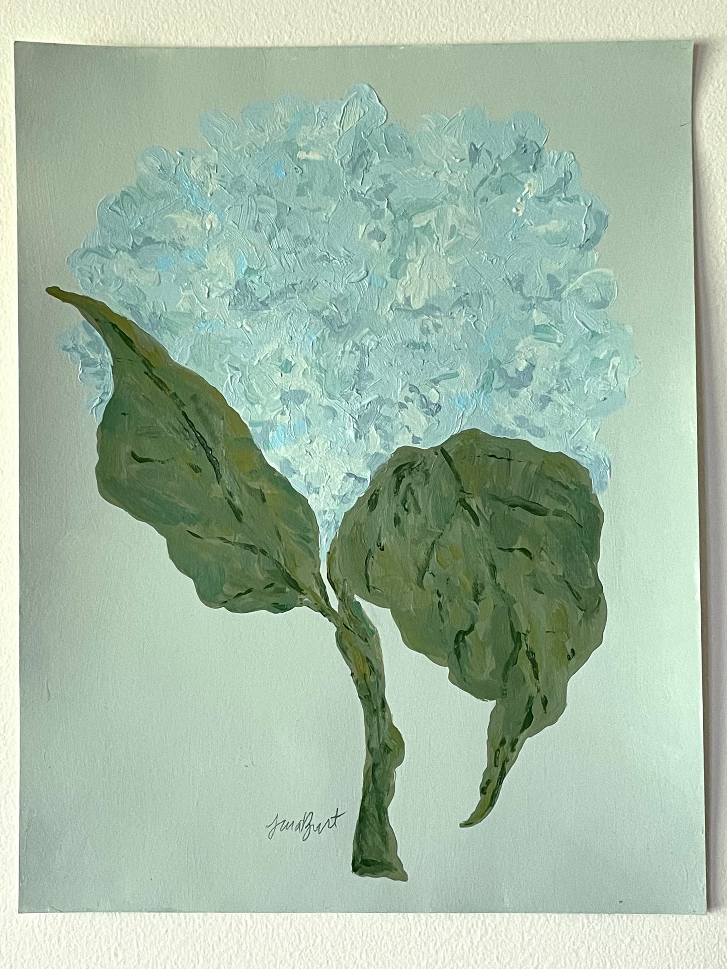11x14 Blue Hydrangea on blue green paper no. 1