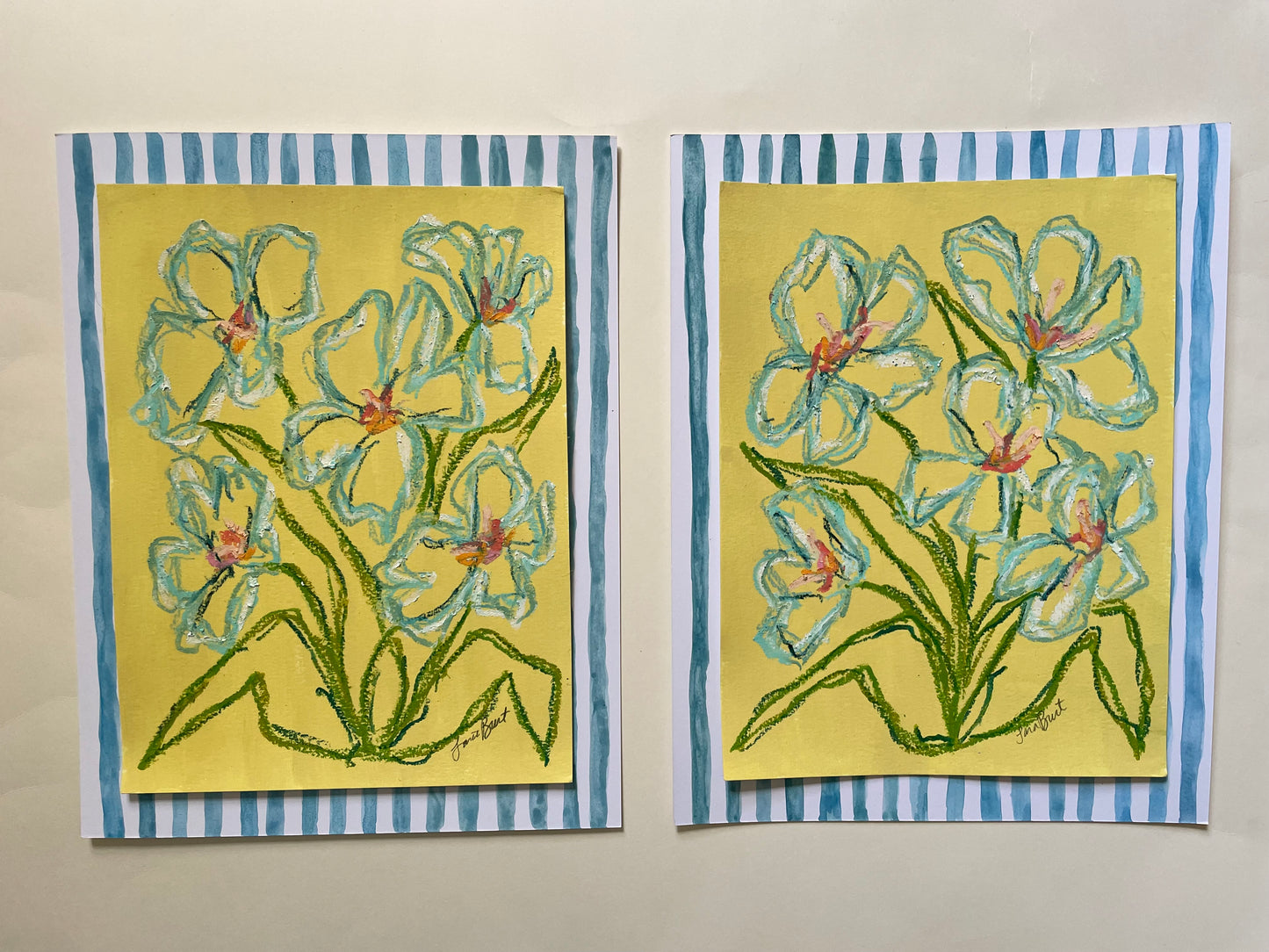 Striped and Blooming in Yellow & Aqua no 1