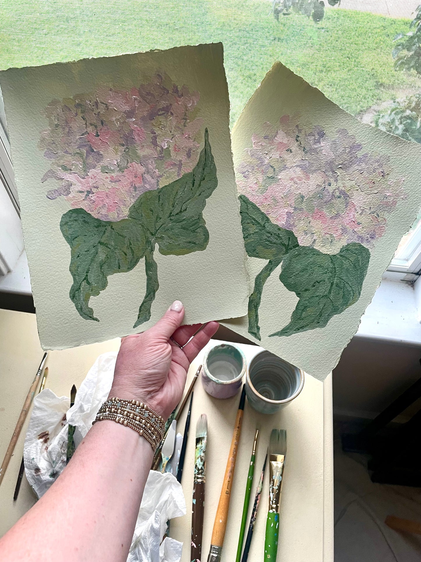8x10 Pink & Purple Hydrangea on Green Paper no. 1