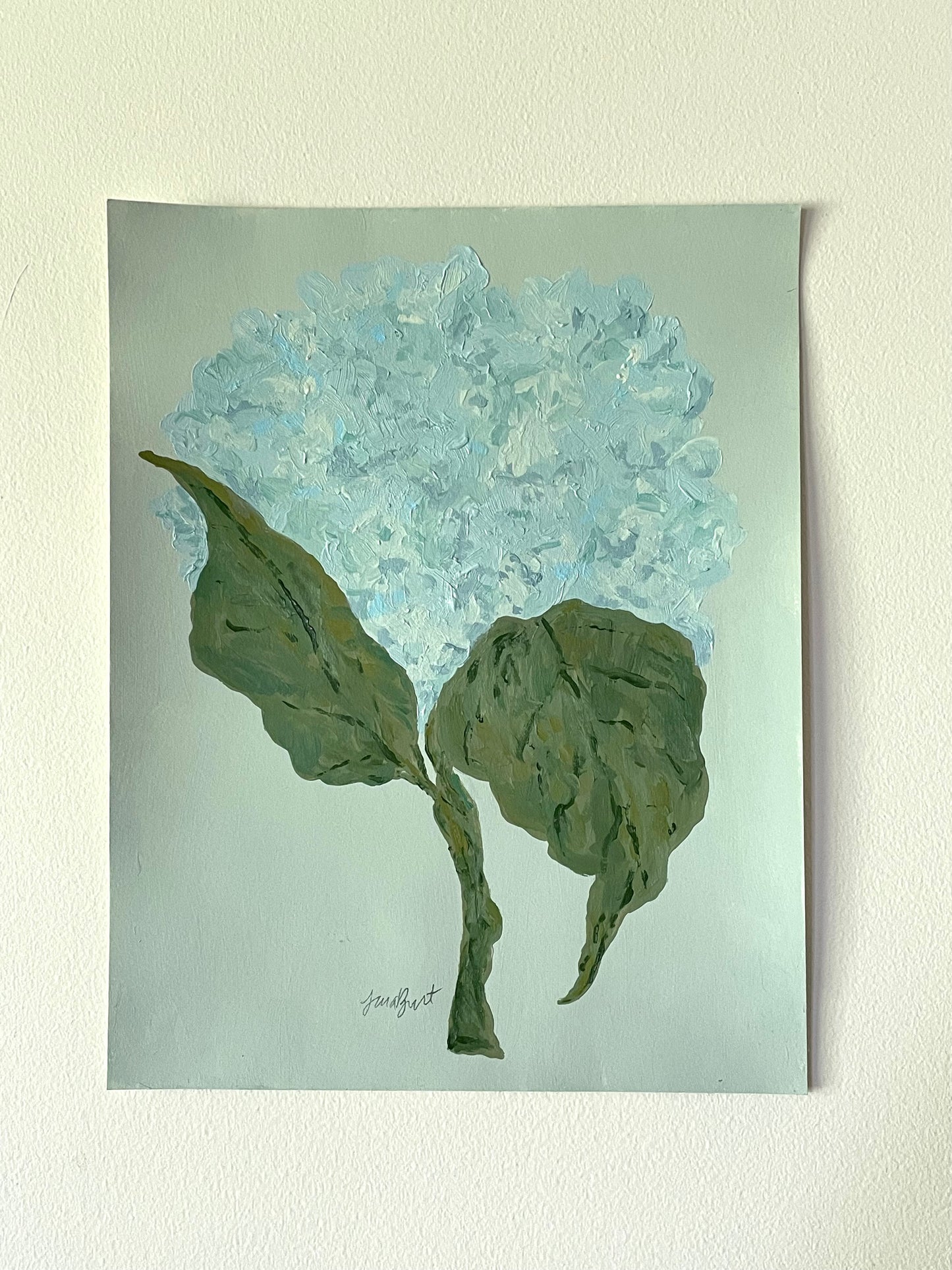 11x14 Blue Hydrangea on blue green paper no. 1