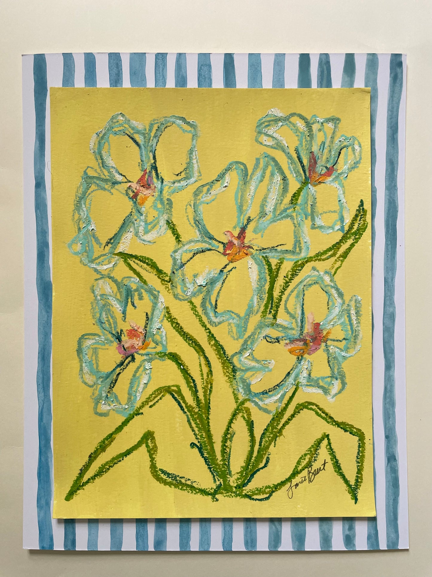 Striped and Blooming in Yellow & Aqua no 1