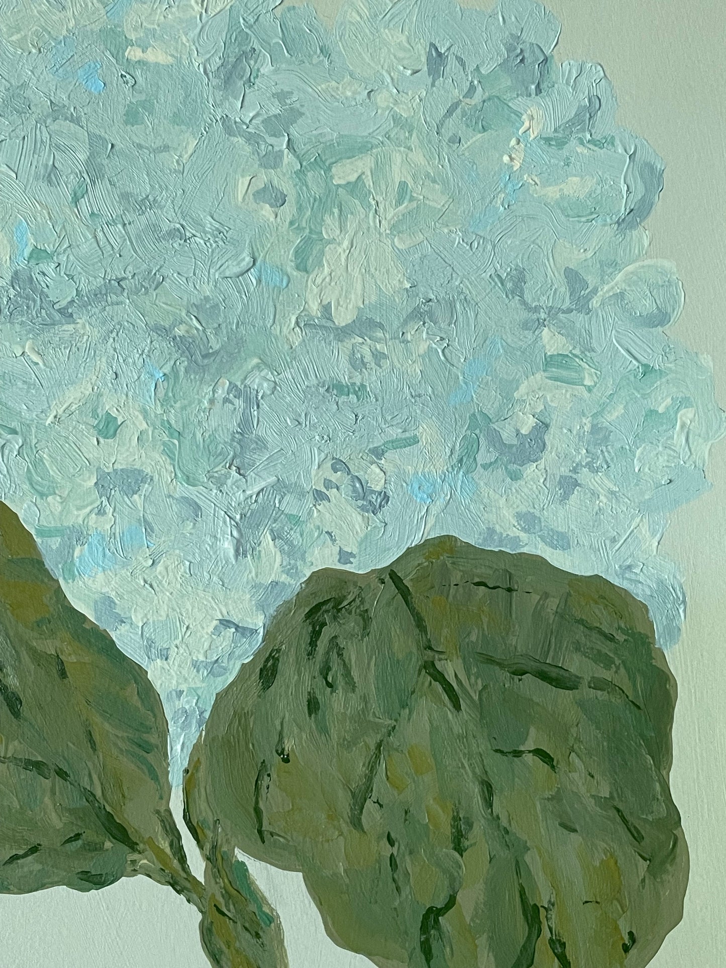 11x14 Blue Hydrangea on blue green paper no. 1