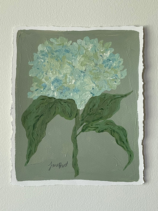 8x10 Green & Blue Hydrangea on Sage paper no. 2