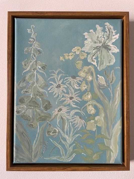 Green Blooms on Blue