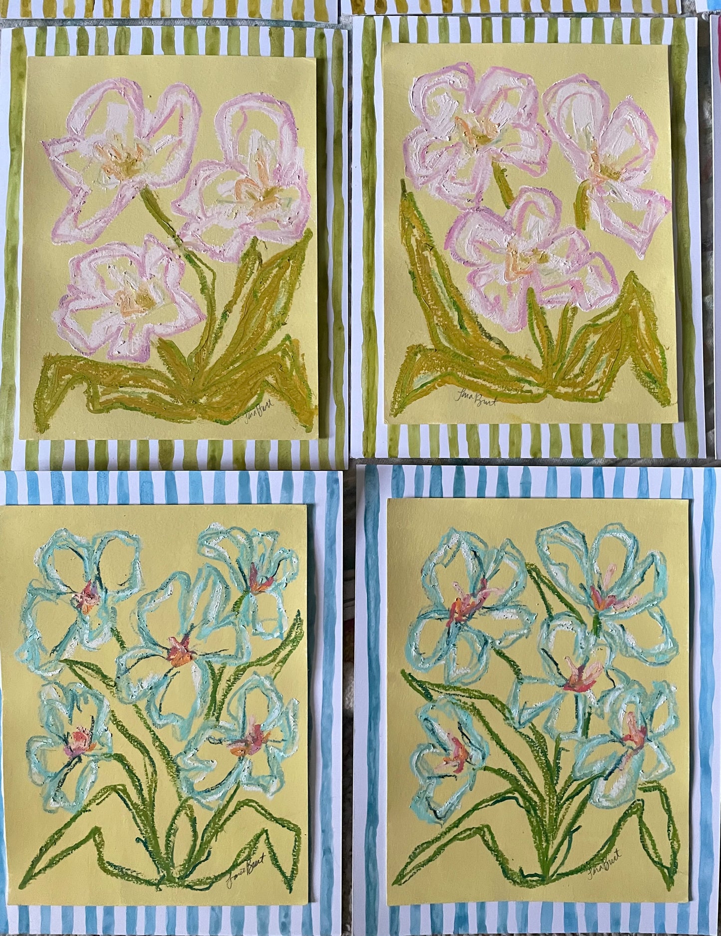 Striped and Blooming in Yellow & Aqua no 1
