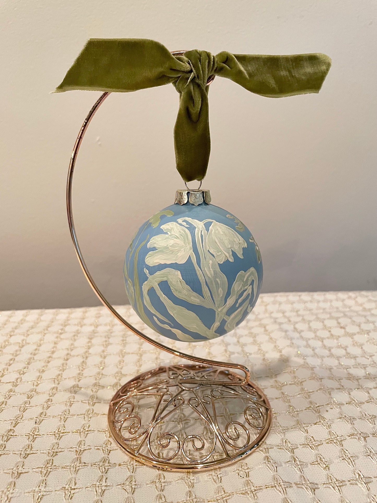 Green Florals on Blue