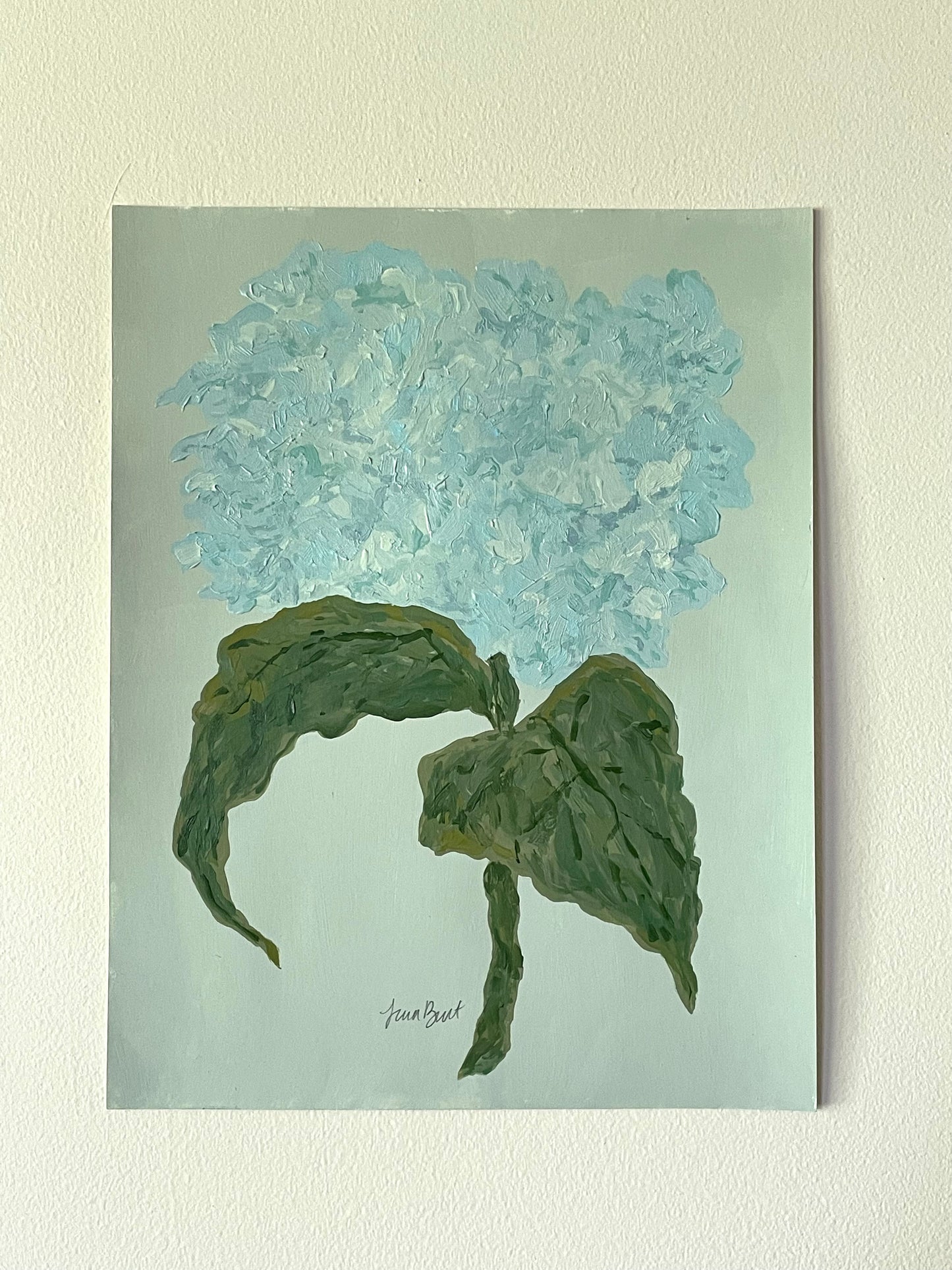 11x14 Blue Hydrangea on blue green paper no. 3