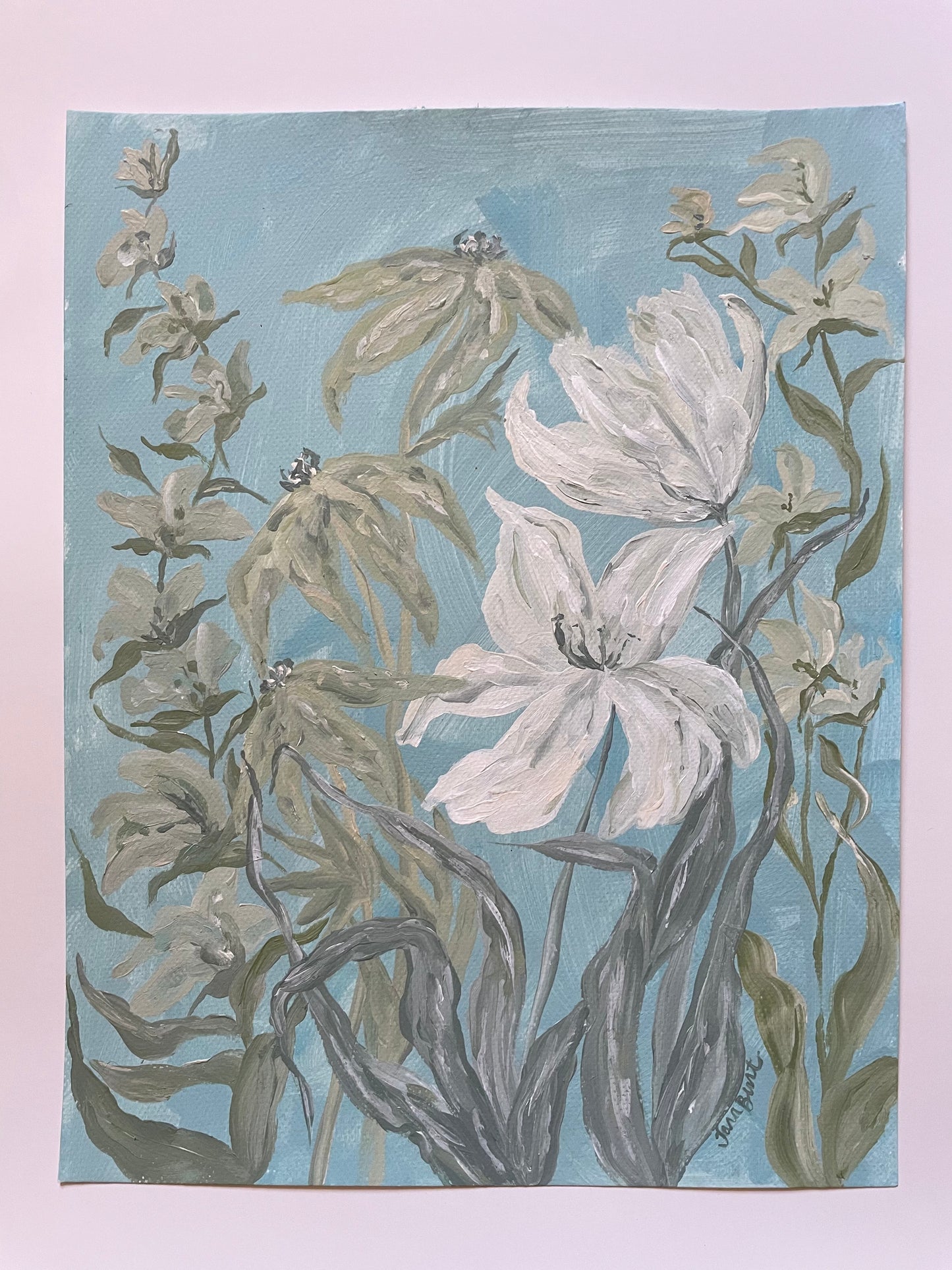 Soft Greens on Blue Secret Garden no. 2