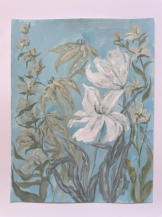 Soft Greens on Blue Secret Garden no. 2