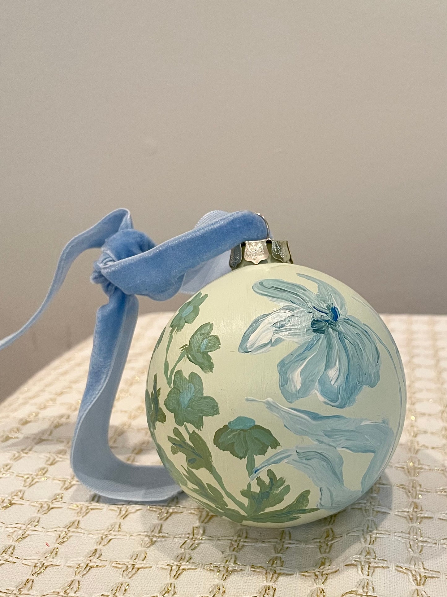Blue & Green Floral on Soft Green 1