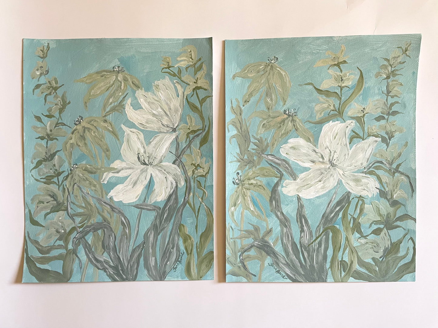 Soft Greens on Blue Secret Garden no. 1