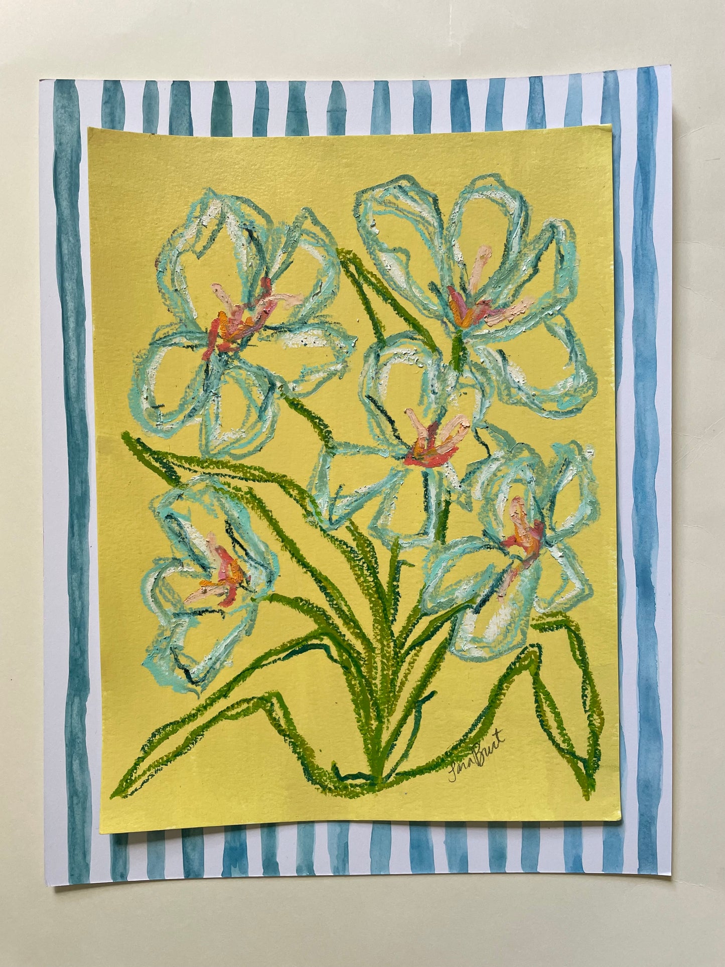 Striped and Blooming in Yellow & Aqua no 2