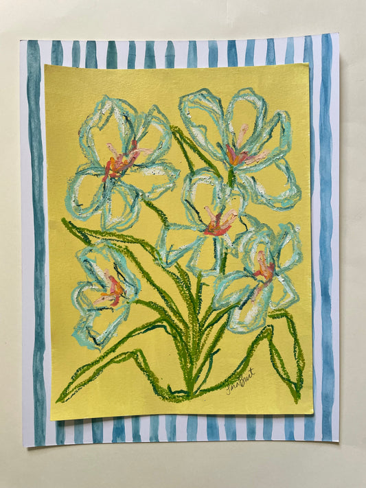 Striped and Blooming in Yellow & Aqua no 2
