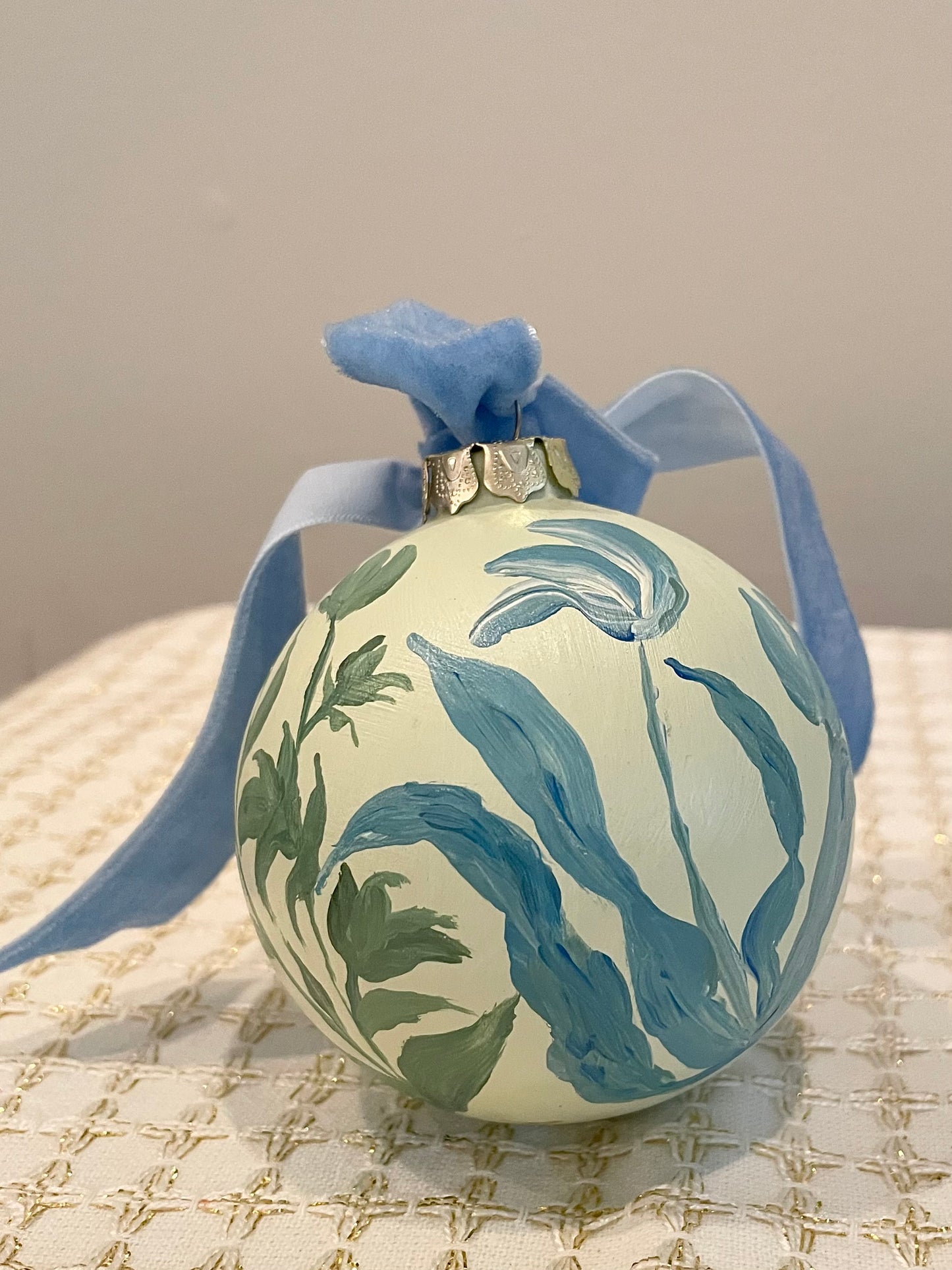Blue & Green Floral on Soft Green 1