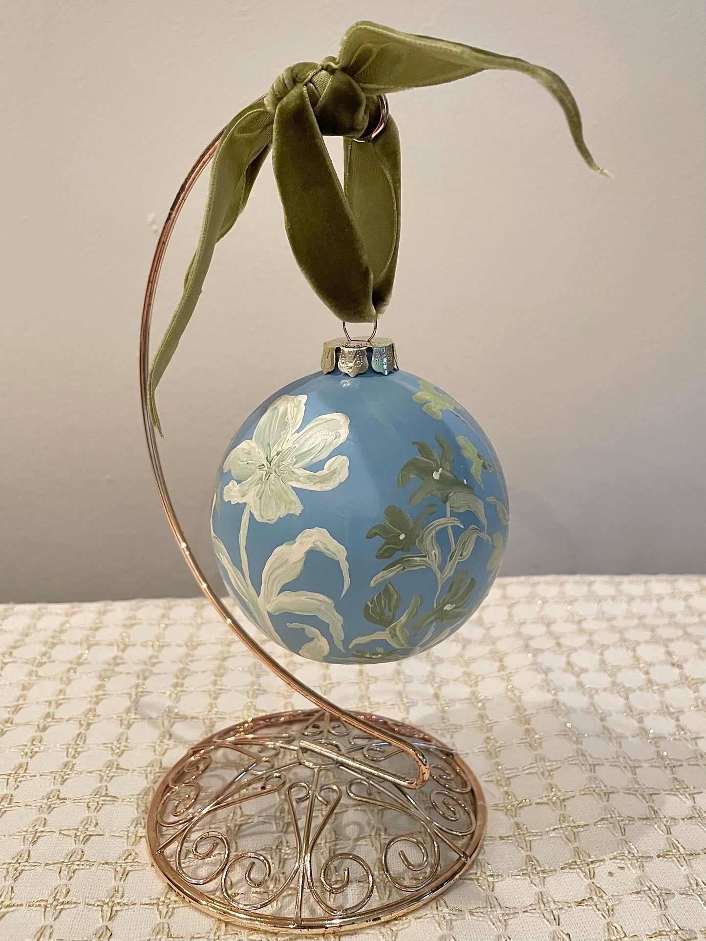 Green Florals on Blue