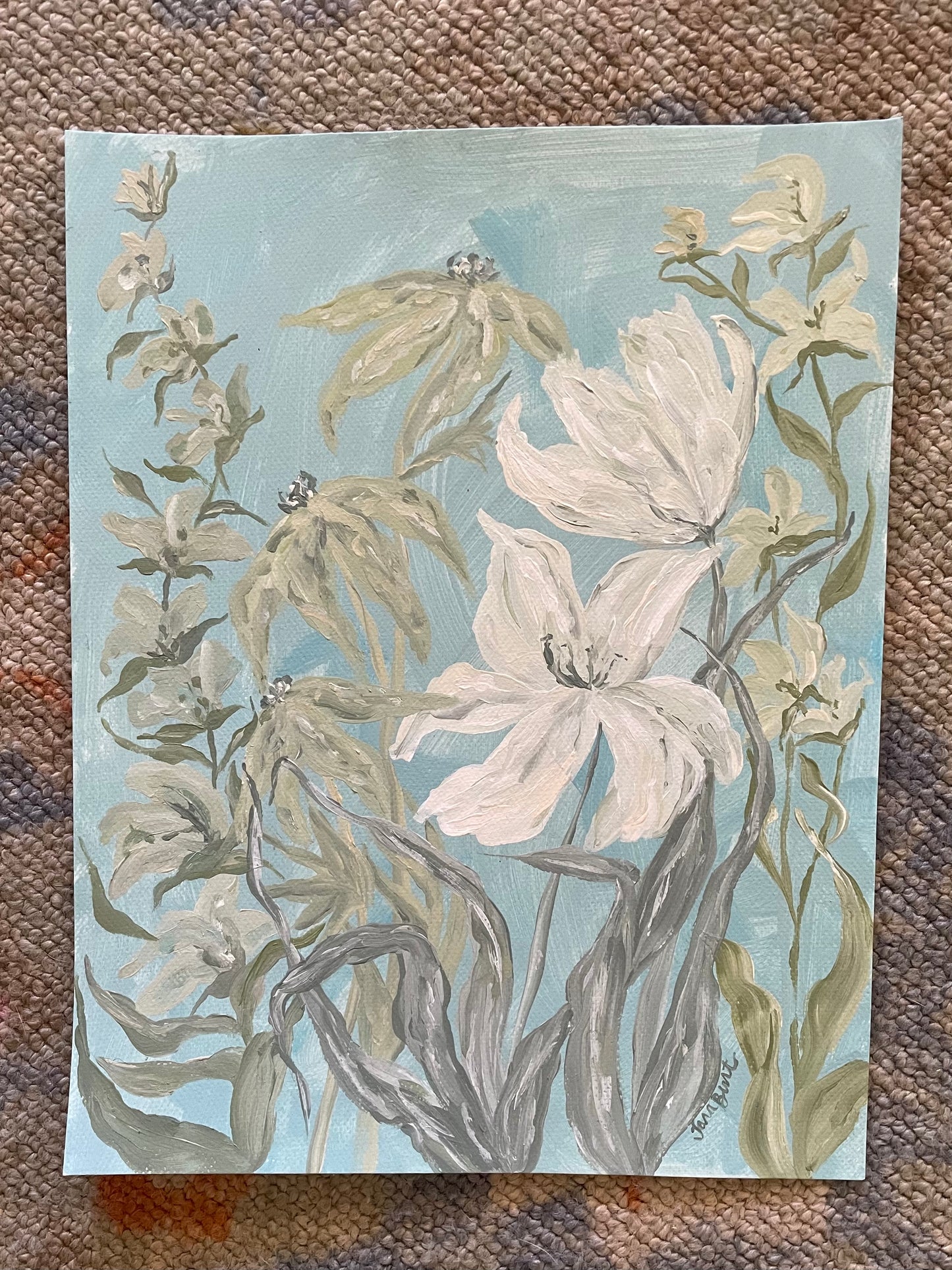 Soft Greens on Blue Secret Garden no. 2