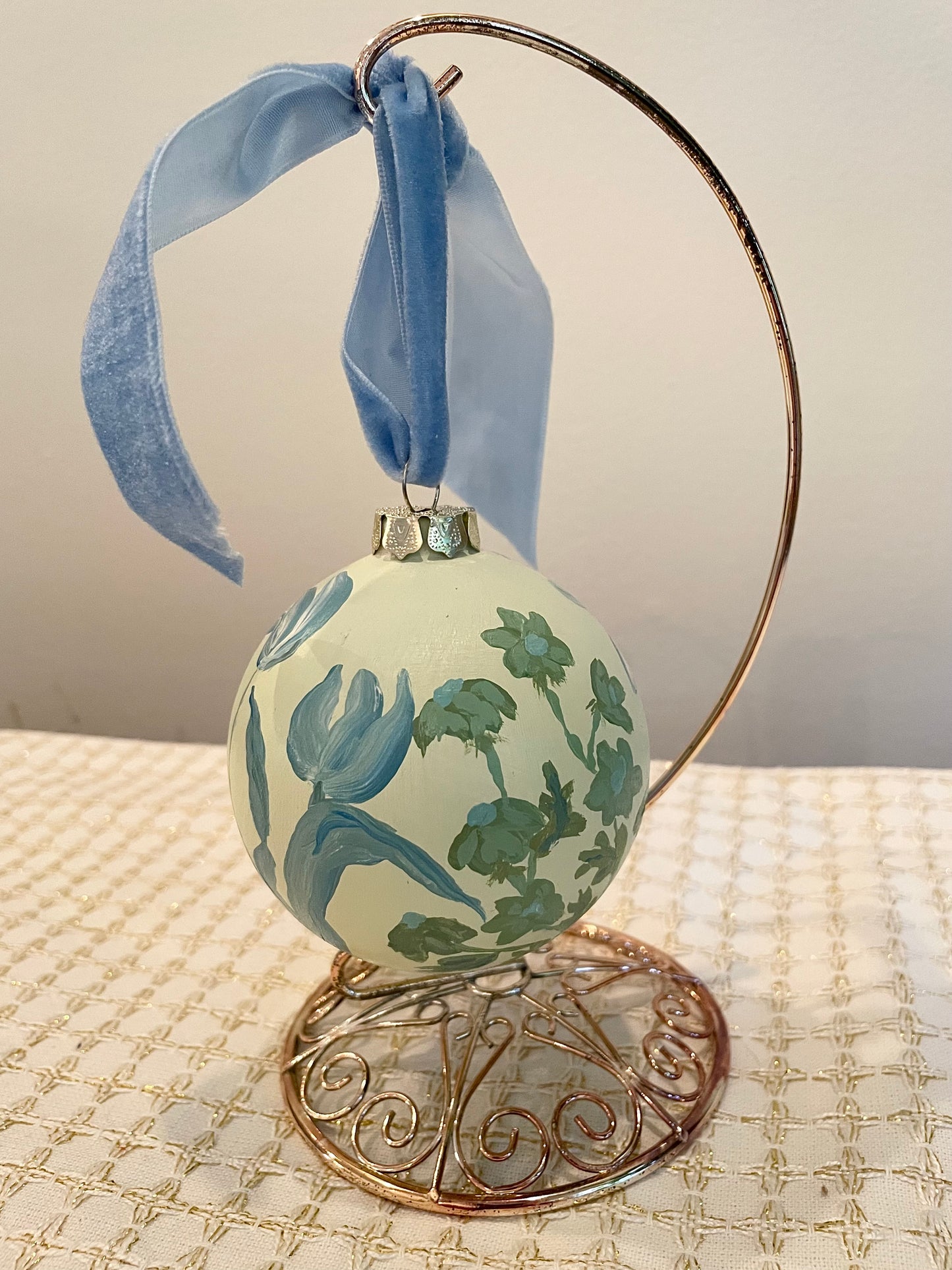 Blue & Green Floral on Soft Green 1