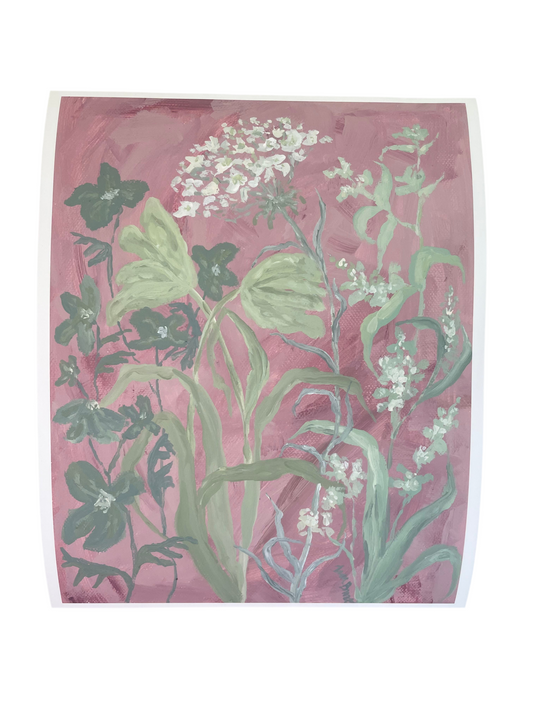 Green Florals on Dusty Purple