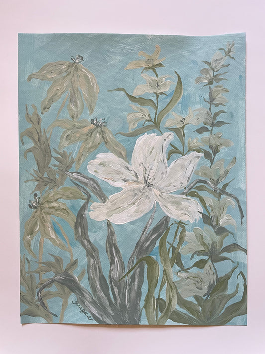 Soft Greens on Blue Secret Garden no. 1