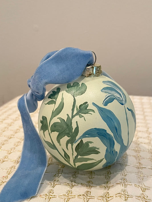 Blue & Green Floral on Soft Green 1