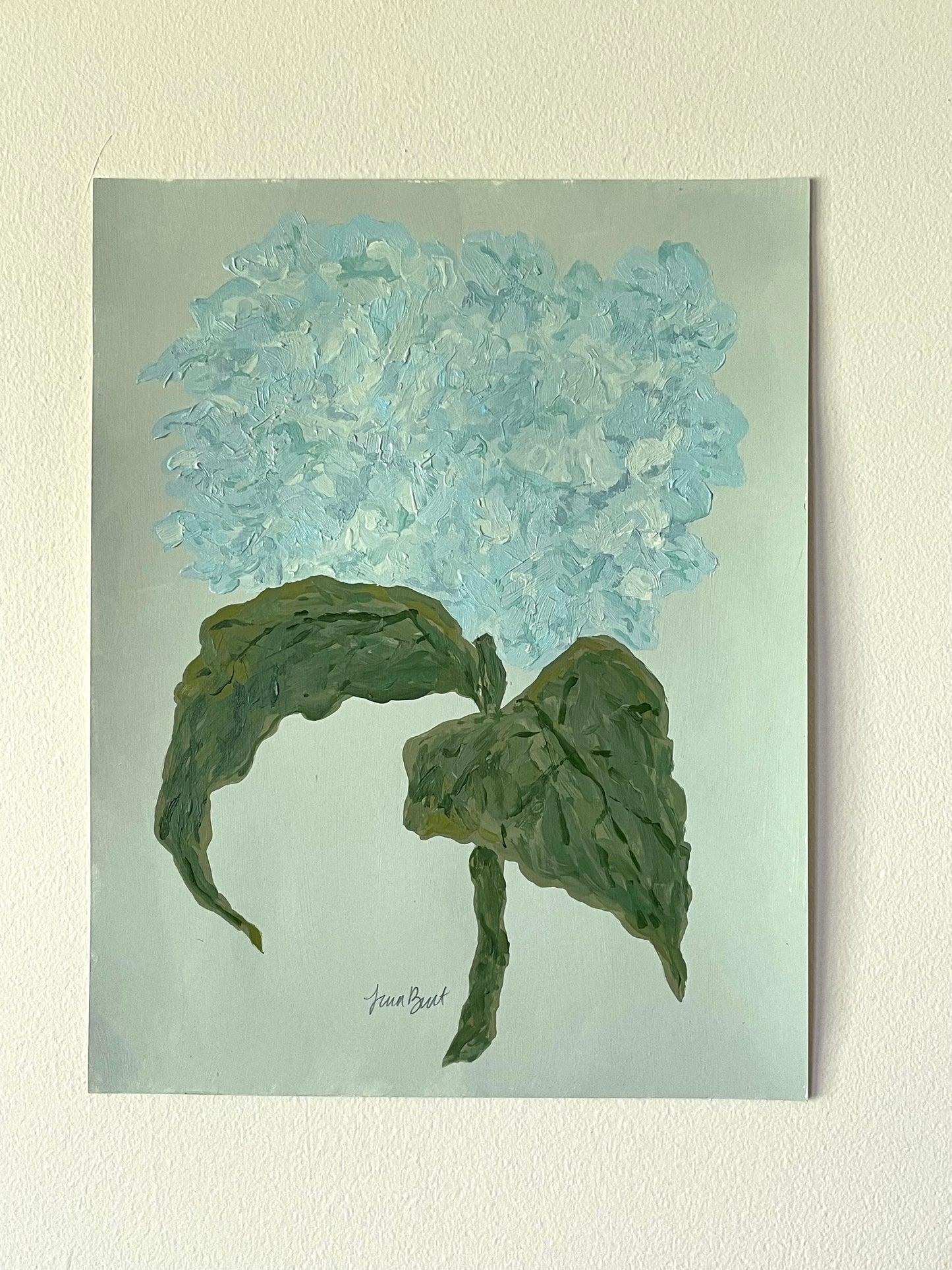 11x14 Blue Hydrangea on blue green paper no. 3