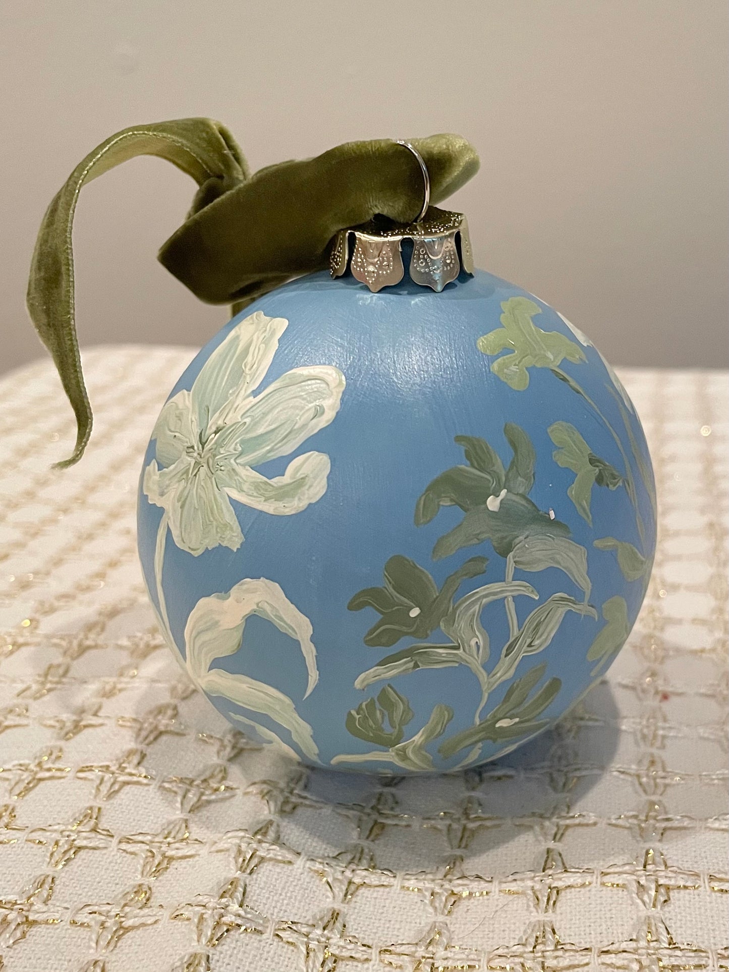 Green Florals on Blue