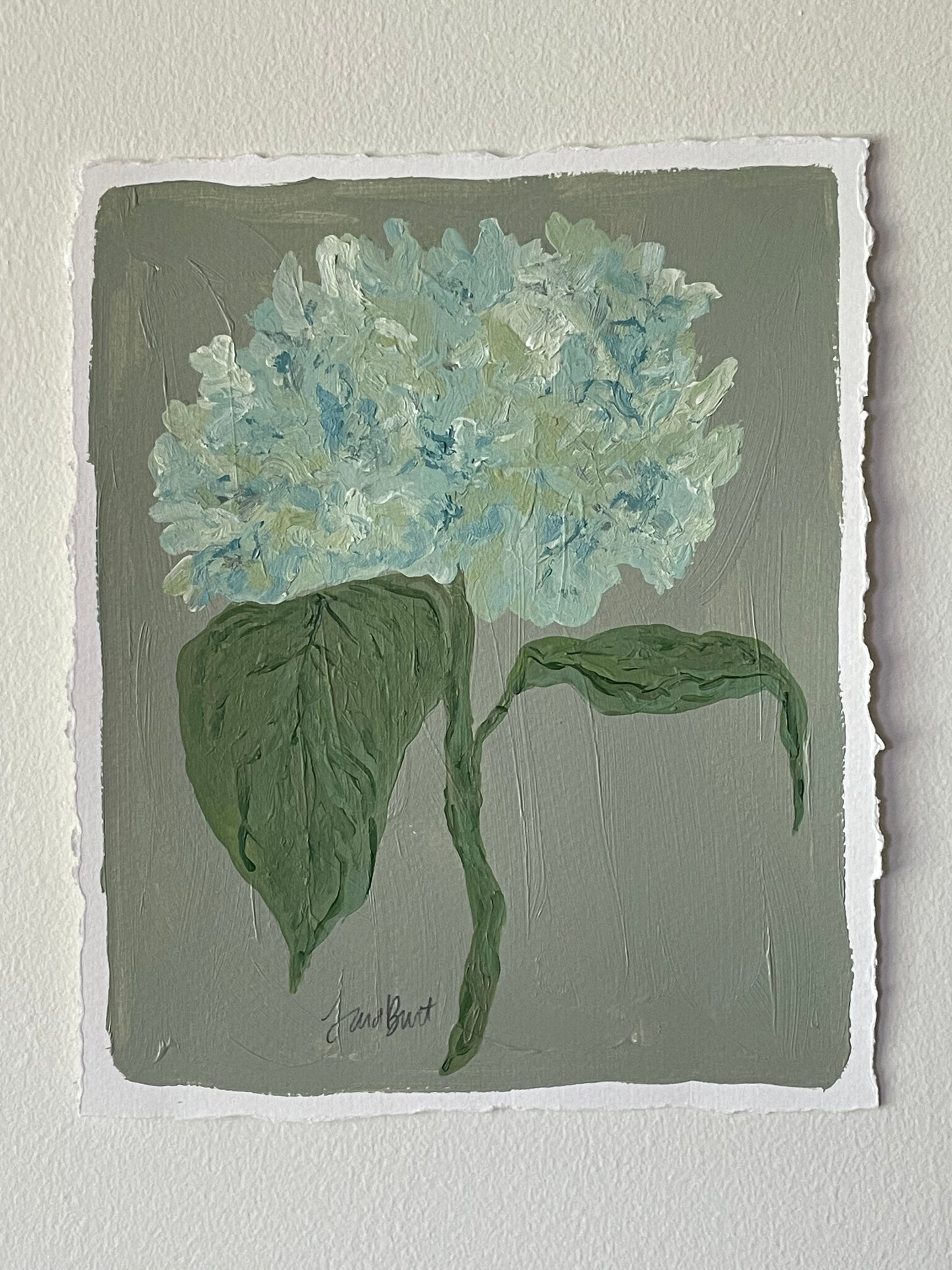 8x10 Green & Blue Hydrangea on Sage paper no. 1