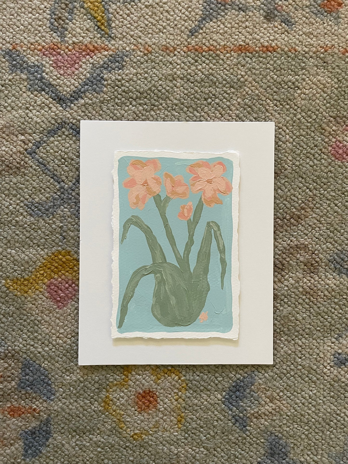 Pink floral on blue
