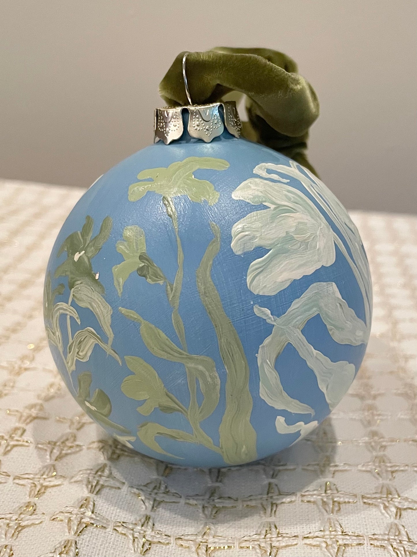 Green Florals on Blue