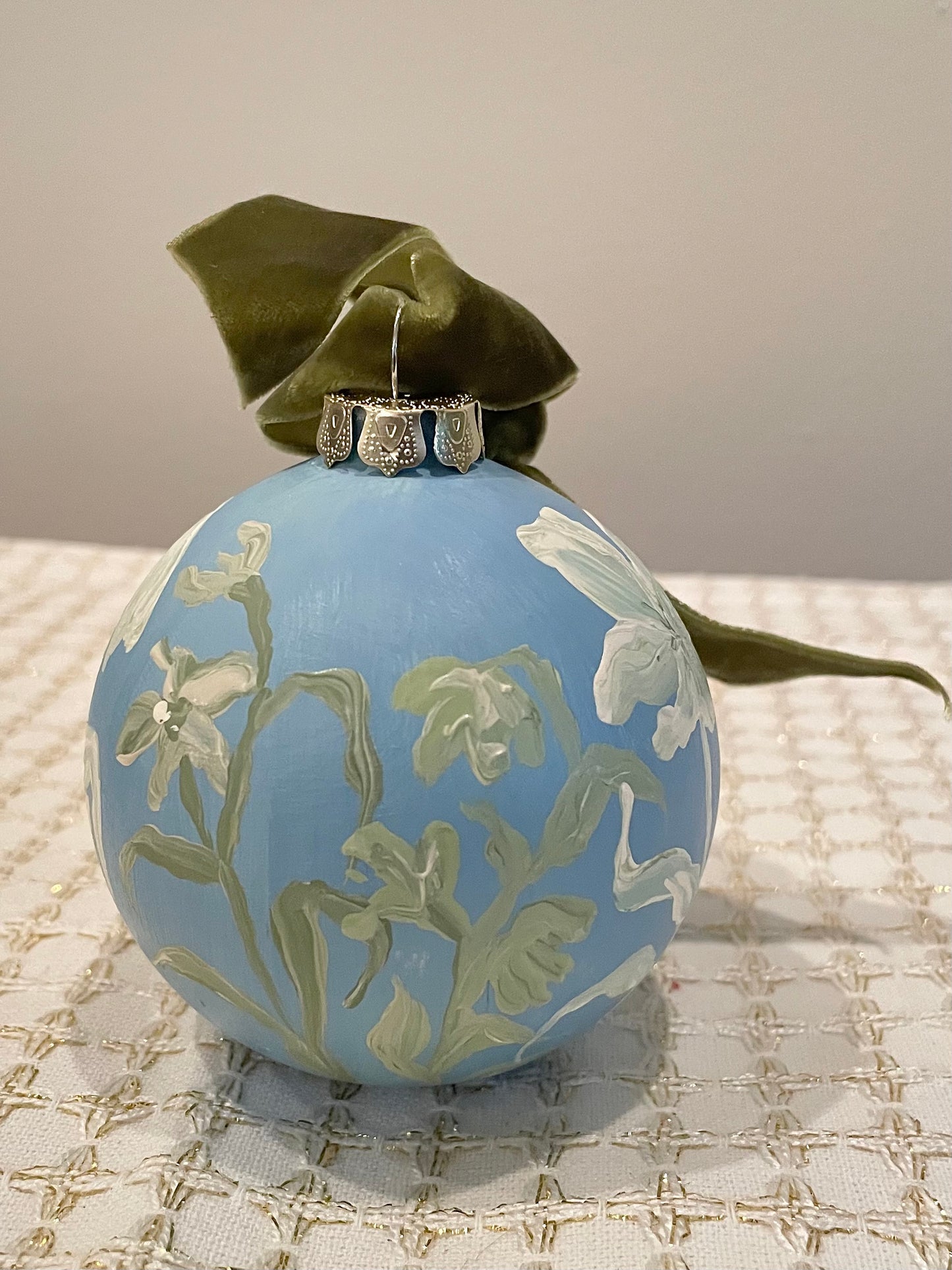 Green Florals on Blue