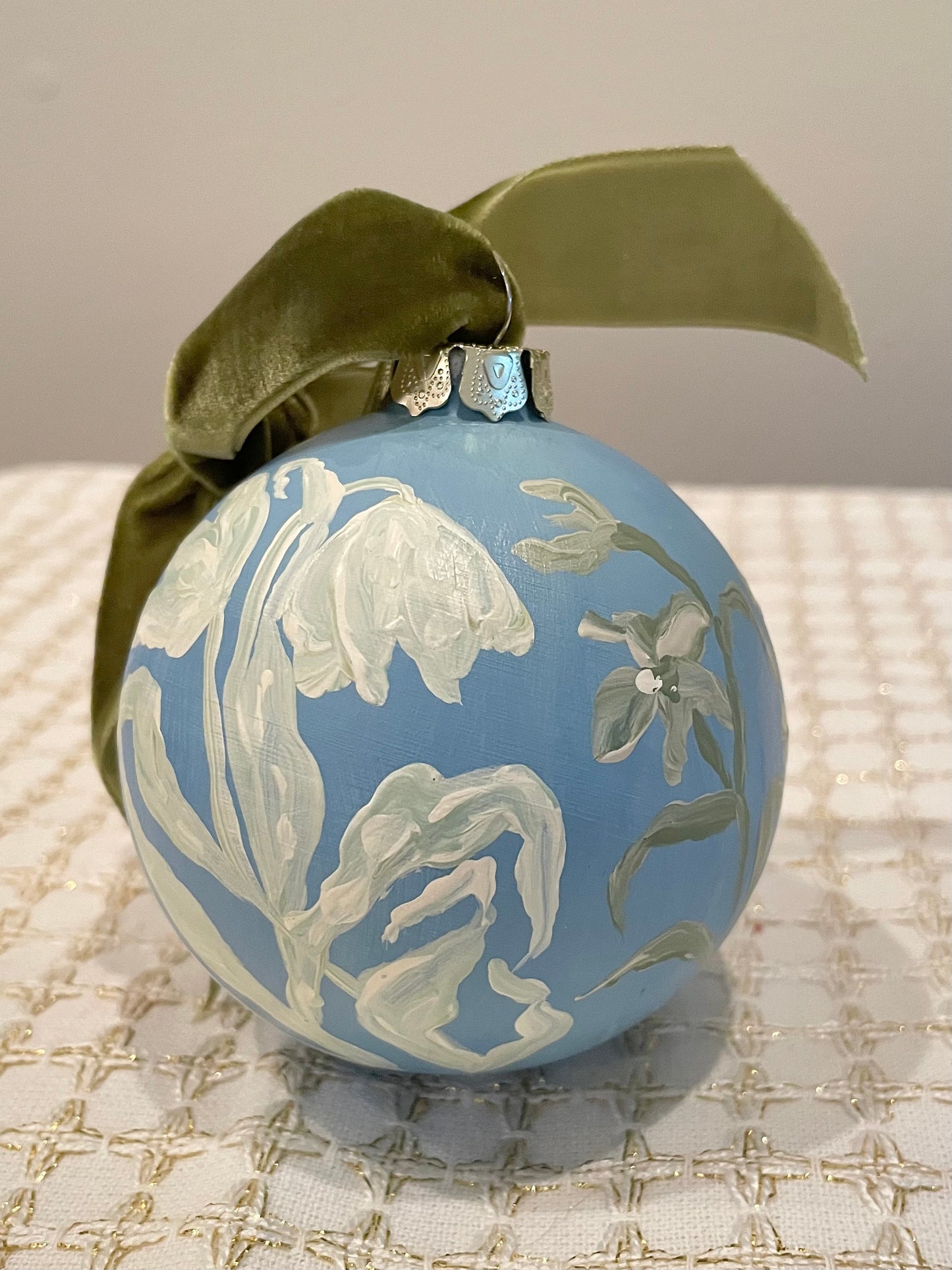 Green Florals on Blue