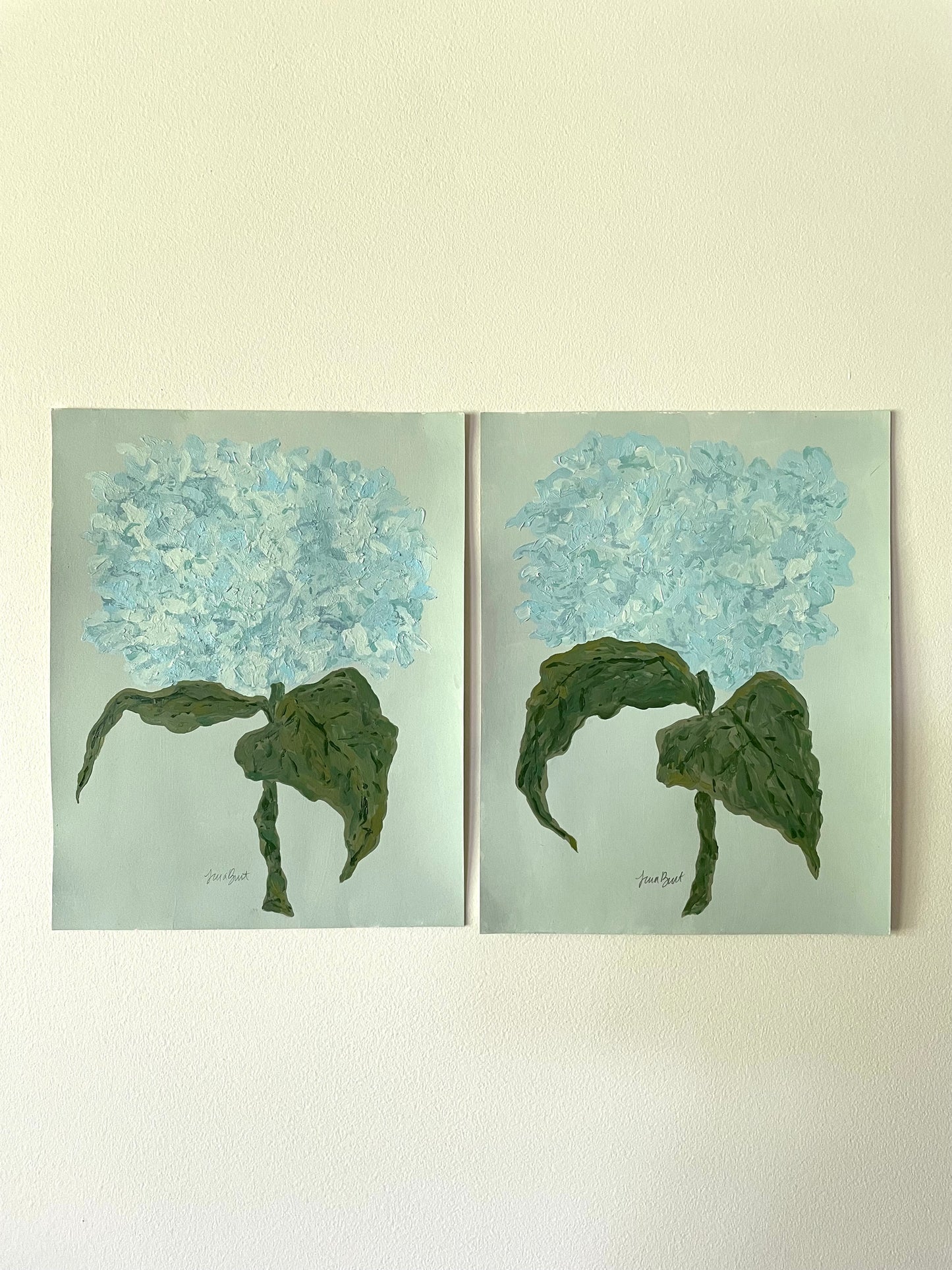 11x14 Blue Hydrangea on blue green paper no. 2