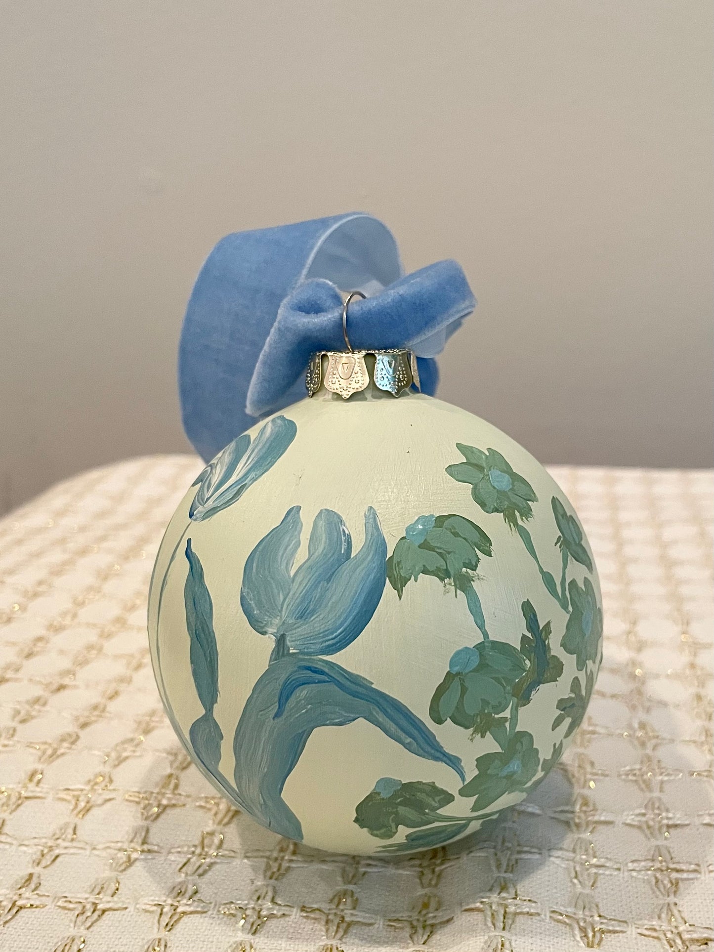 Blue & Green Floral on Soft Green 1
