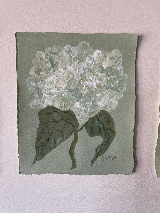 White Blue Green Hydrangea on Green no 2