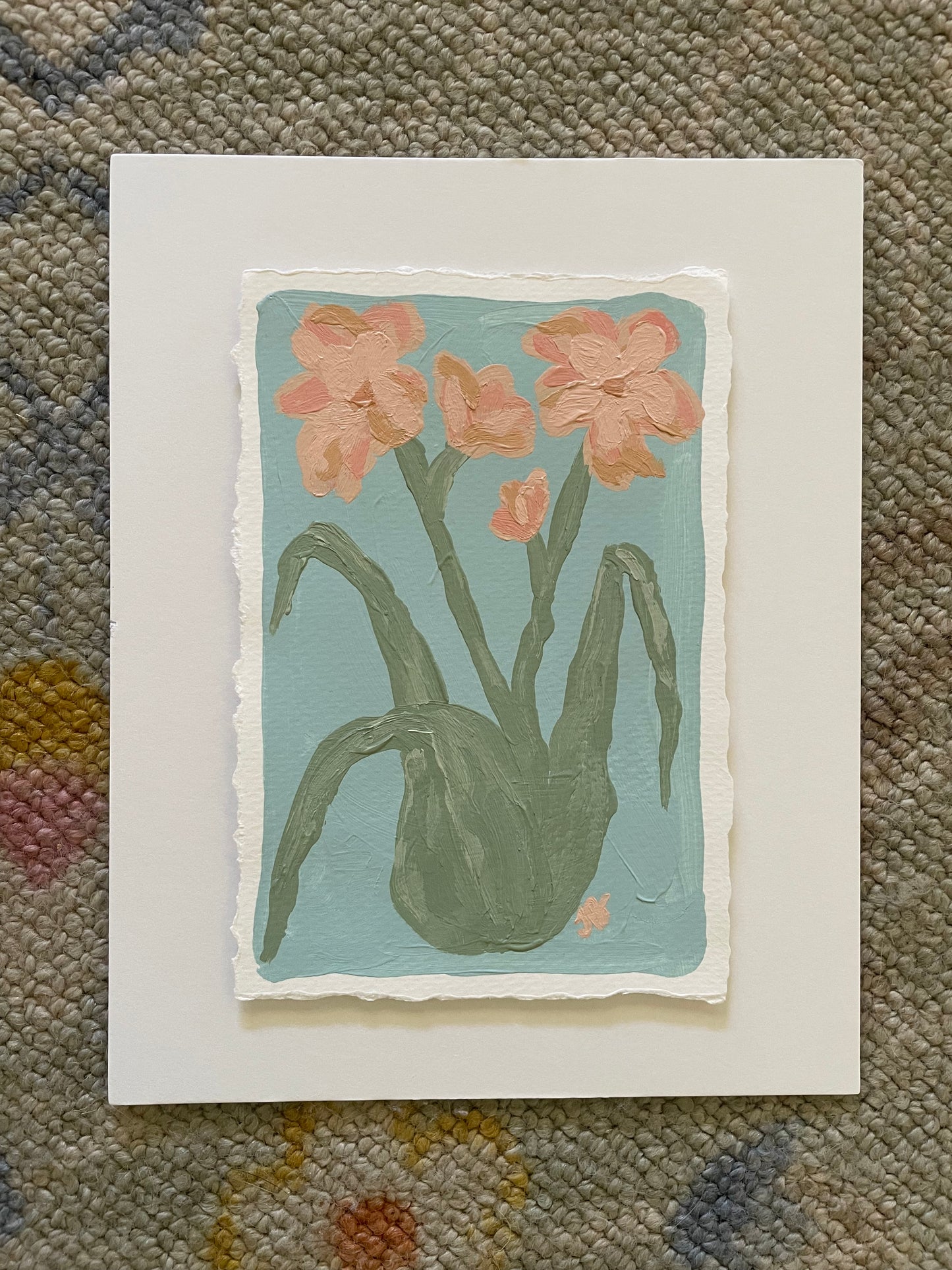 Pink floral on blue