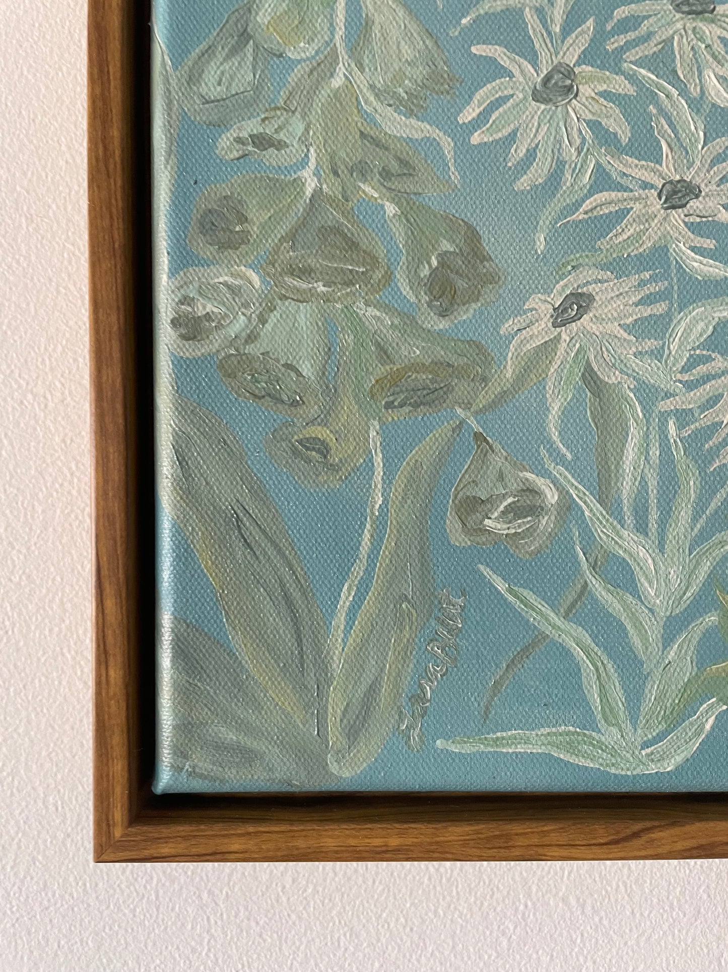 Green Blooms on Blue