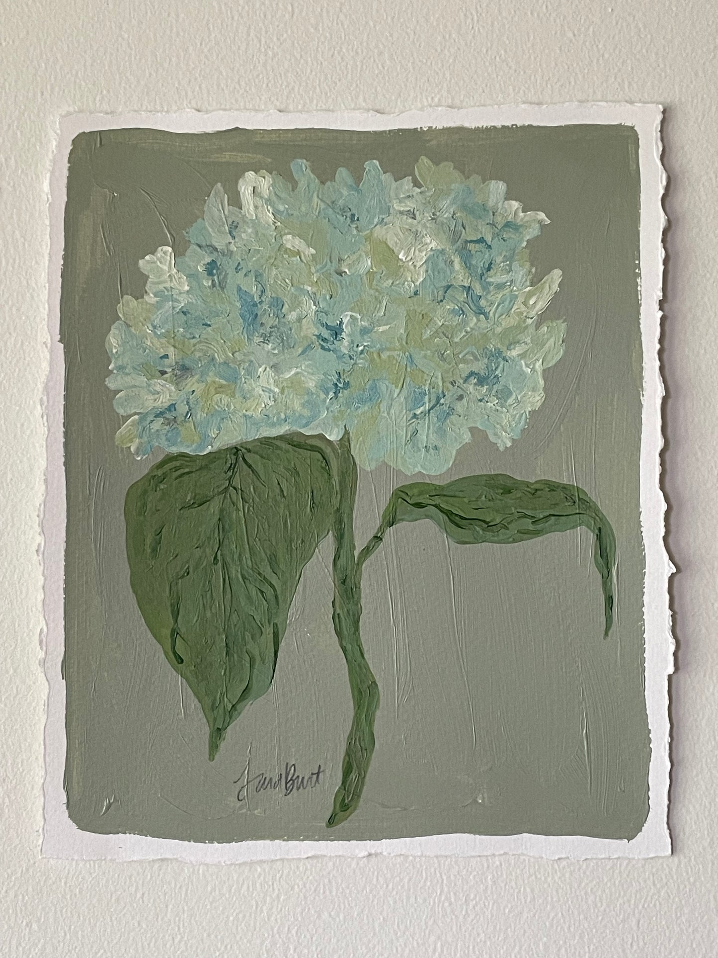 8x10 Green & Blue Hydrangea on Sage paper no. 1