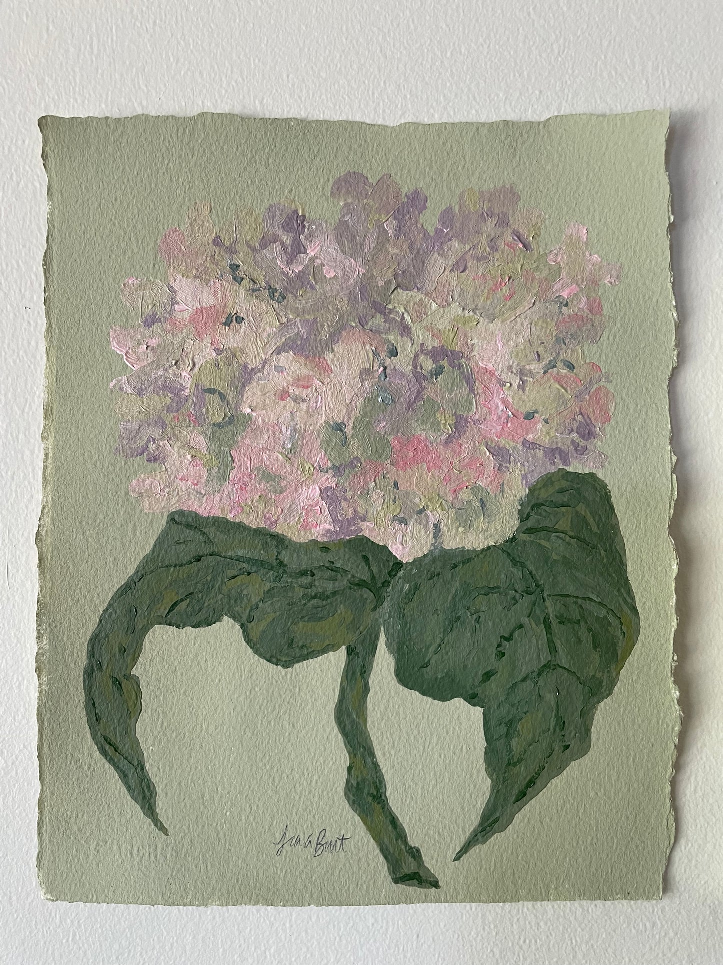 8x10 Pink & Purple Hydrangea on Green Paper no. 1