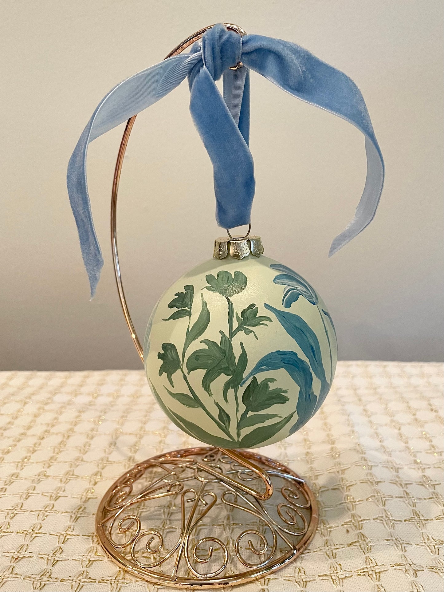 Blue & Green Floral on Soft Green 1