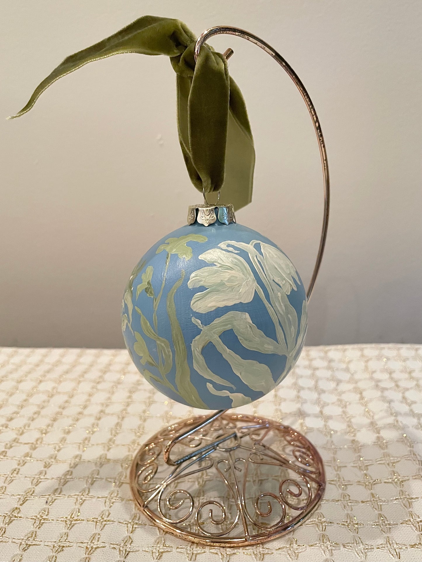 Green Florals on Blue